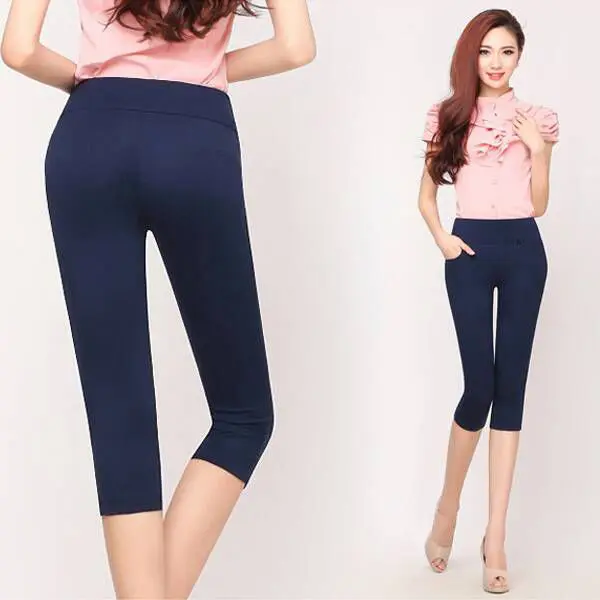 Pants Super Stretch Summer White thin Female Elastic Pants Calf length size XXXL Size Women Black Capris