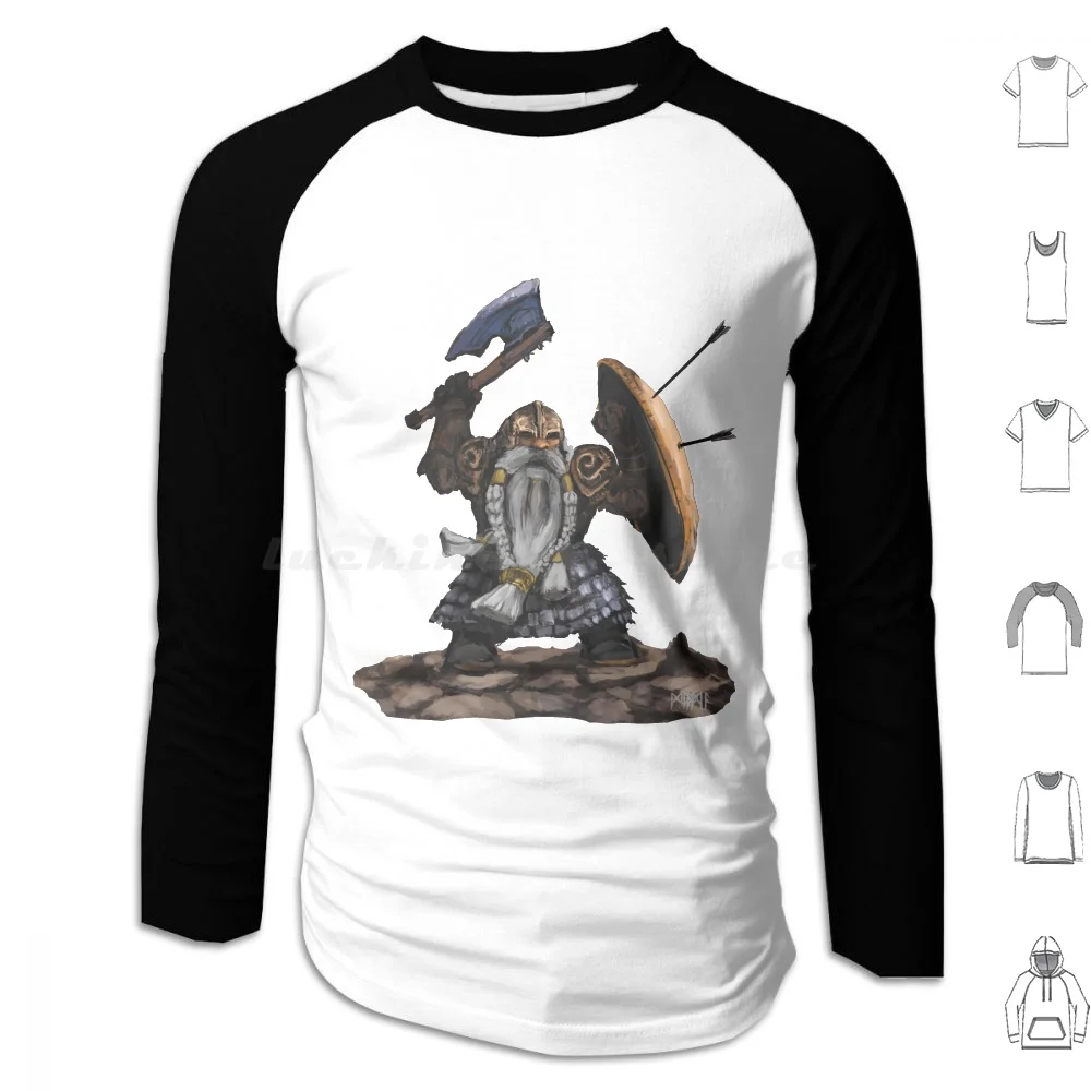 

Dwarf Fantasy Illustration Hoodie cotton Long Sleeve Dwarf Beard Dwarfs Pickaxe Fantasy Fairytale Game Gaming Dwarves