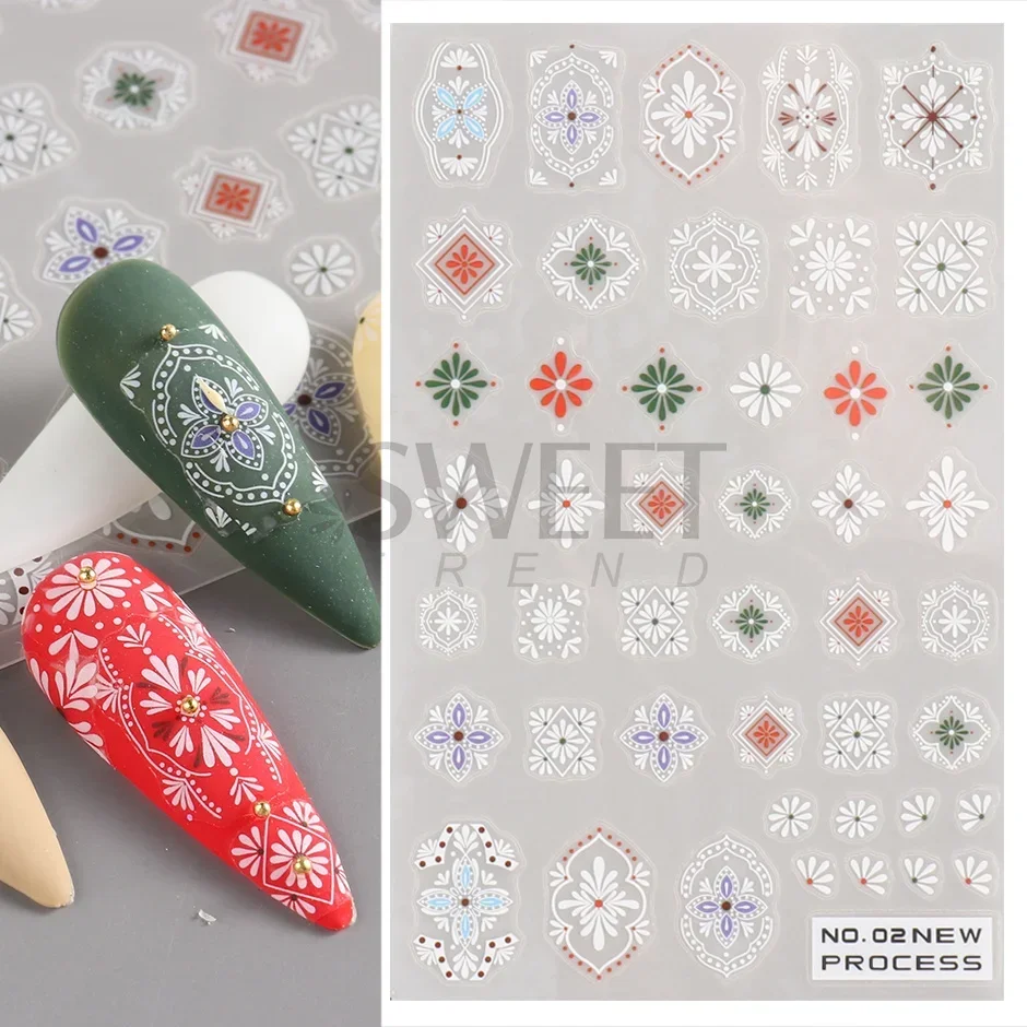 3D bohème mat nouveau autocollant pour ongles breloques broderie Boho Design manucure violet fleur vigne décalcomanies Nail Art accessoires curseurs