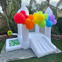 Commerciële Kwaliteit Pvc/Oxford Opblaasbare Bubble Huis Wit Bounce Huis Met Glijbaan Voor Feest/Evenement/Bruiloft Te Koop