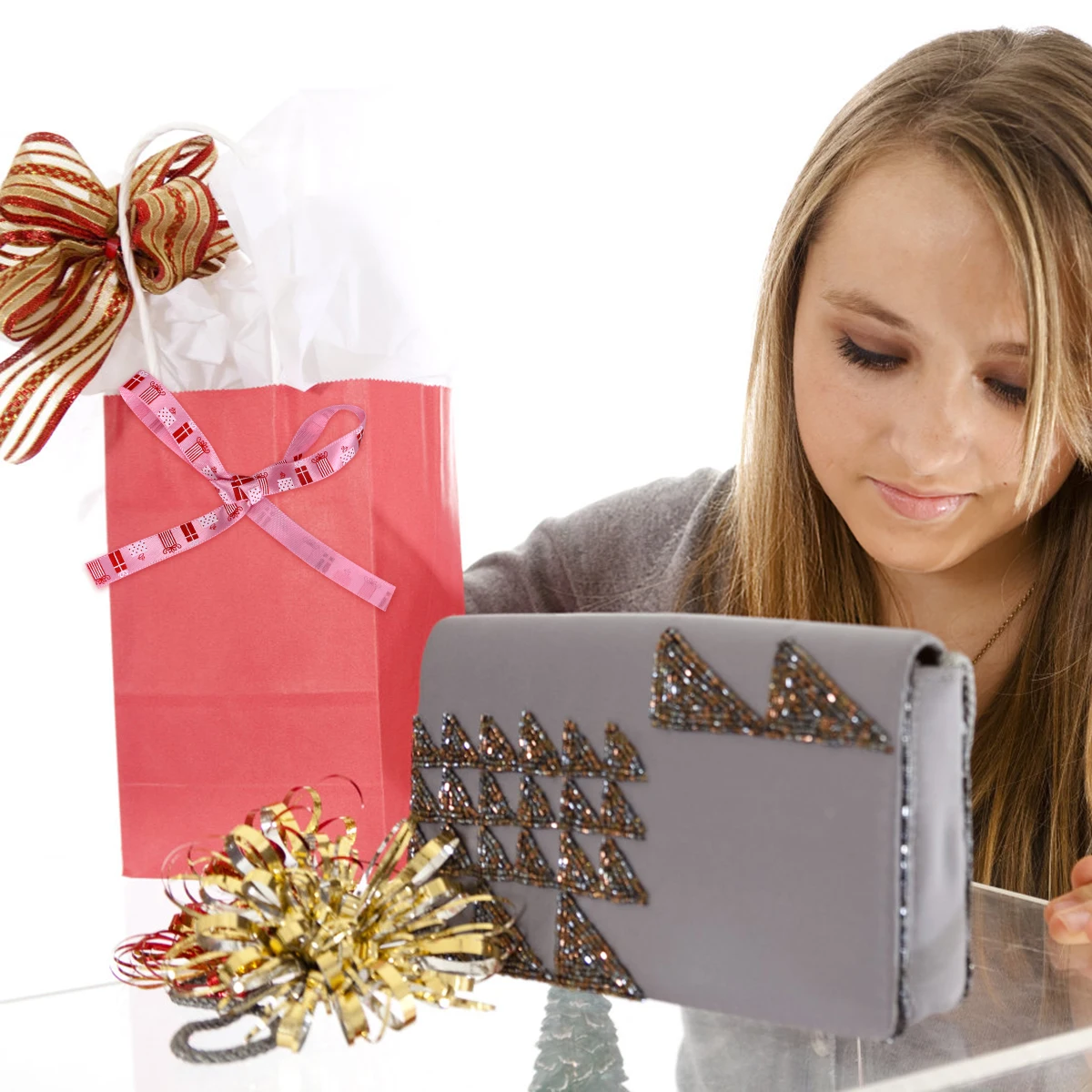 

5 Rolls Christmas Printed Ribbon Set Present Wreath Bows Decor Flash Packaging Cloth Wrapping Ribbons