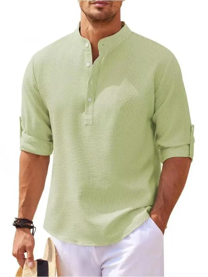 

Long Sleeve Standing Collar Pure Men's Casual Shirt Thickened Durable Comfortable All Season Color Inner Wear for Men