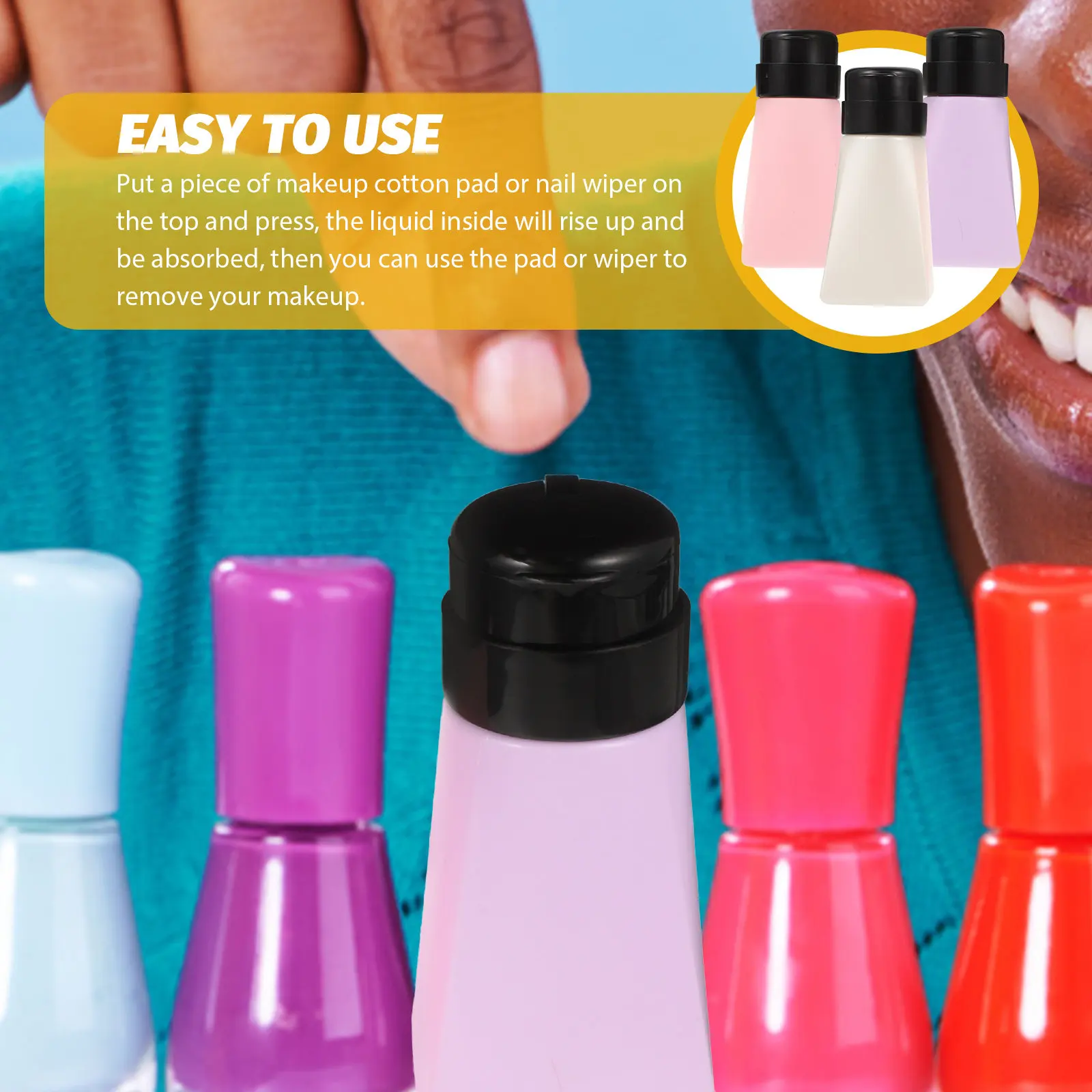 3Pcs Push Down Empty Pump Bottles Premium PP Press Liquid Dispensers for Nail Remover Cosmetics Refillable Portable Bottles view 6