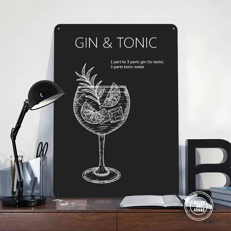 Gin and Tonic Recipe Metal Poster Customized Wall Art Retro Vintage Tinplate Signs for Office Decor Room Garage Decoration Home