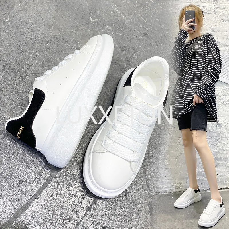 Women Leather Vulcanized Shoes Spring and Autumn New Running Fashion Breathable Walking Thick Soled Women White Sneakers