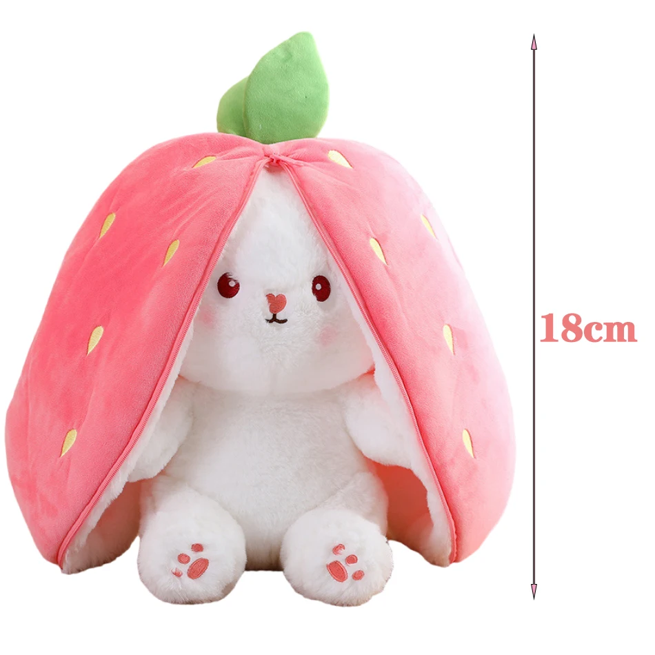 18cm Cosplay fresa zanahoria conejo de peluche de juguete bolsa creativa de peluche en fruta transformar bebé peluche conejito muñeco de peluche para chico