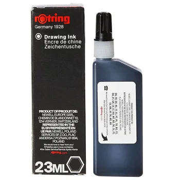 1 fles rOtring Isograph technische tekenpen, vloeibare inkt, 23 ml, zwart/rood/blauwe hoge opaciteit inkt met uitstekende hechting