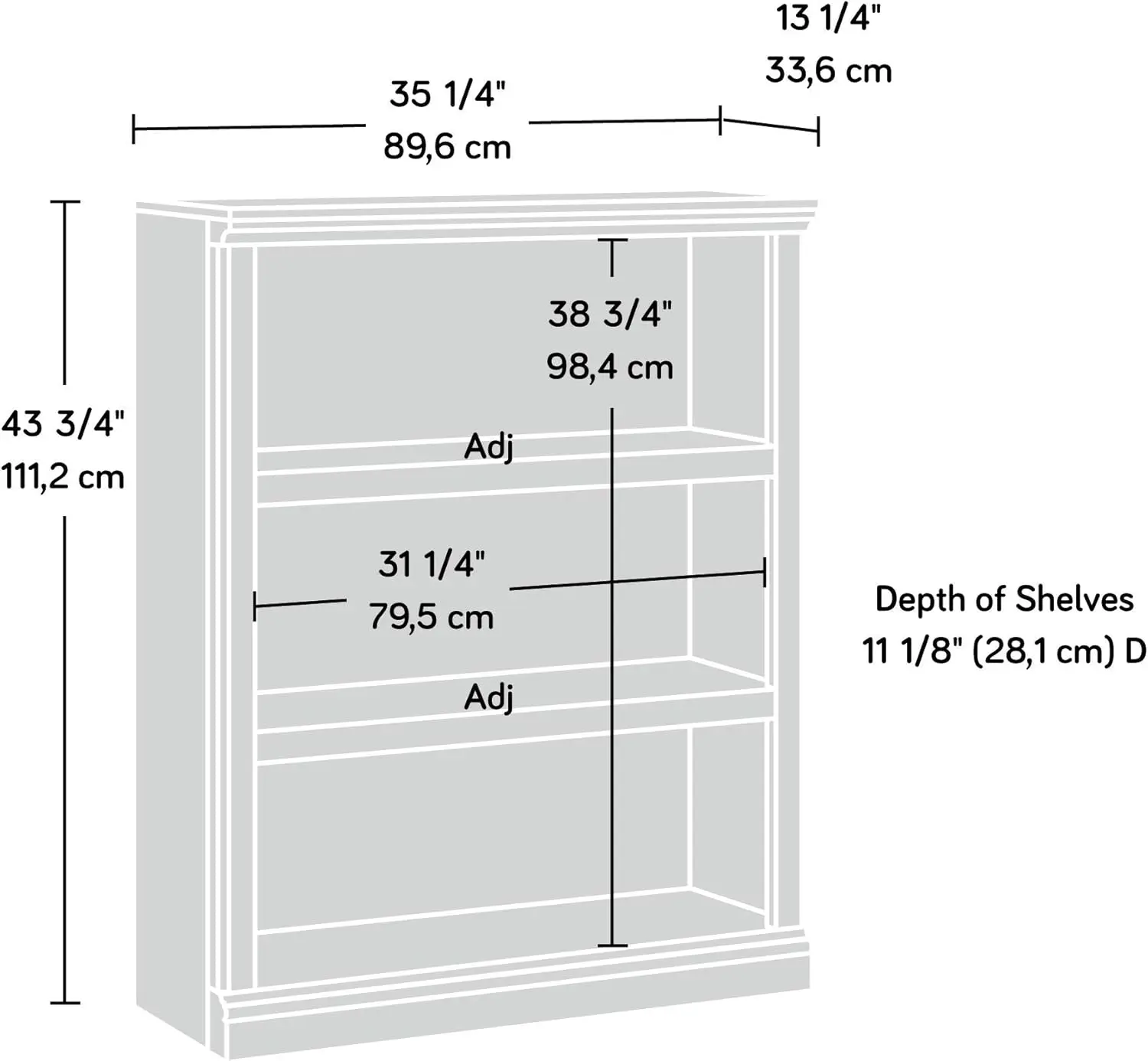 Sauder Diverse Opslag 3-plank Boekenkast/Boekenplank, Zout Eiken Afwerking