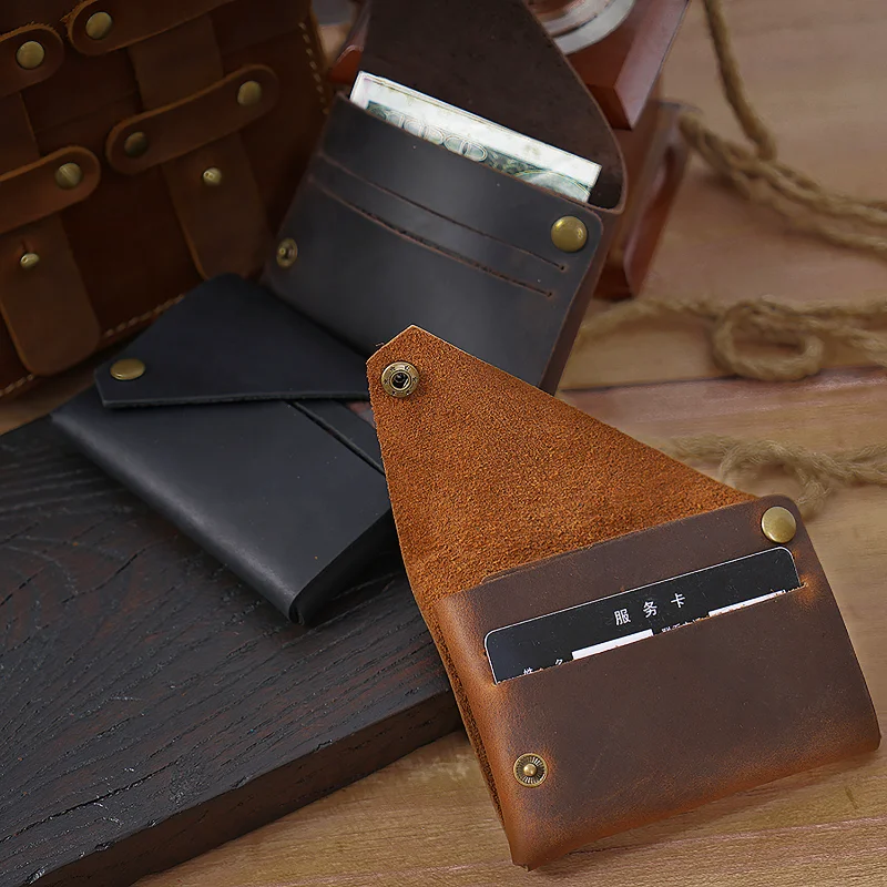 

Genuine leather Vintage Crazy Horse Leather ID card holder Retro business card holder Male Coin purses wallets
