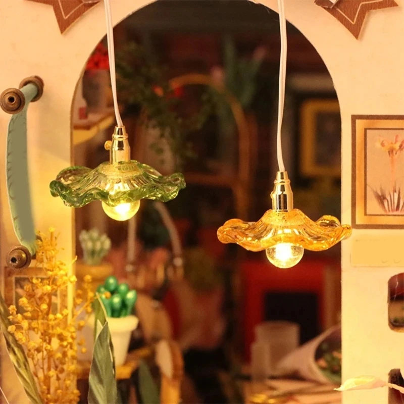

1:12 Scale Children Dollhouse Miniature Glass Chandelier Model Vintage Mini Flower Ceiling Lamp Model Dollhouse Room Furniture