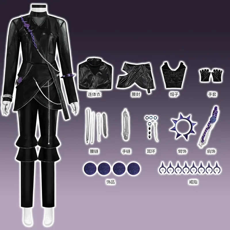 헌트릭스 조이 케이팝 데몬 코스프레 점프수트 블랙 PU 펑크 배틀 코스튬 섹시 닌자 할로윈 파티에 이상적인 한국 아이돌 케이 코스프레
