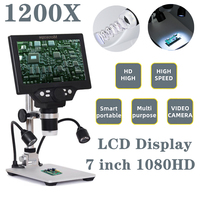 G1200 7 Inch Digital Video Electronic Microscope LED Lamp Illumination LCD 12MP HD Display Teaching USE Adjustable Bracket 1200X