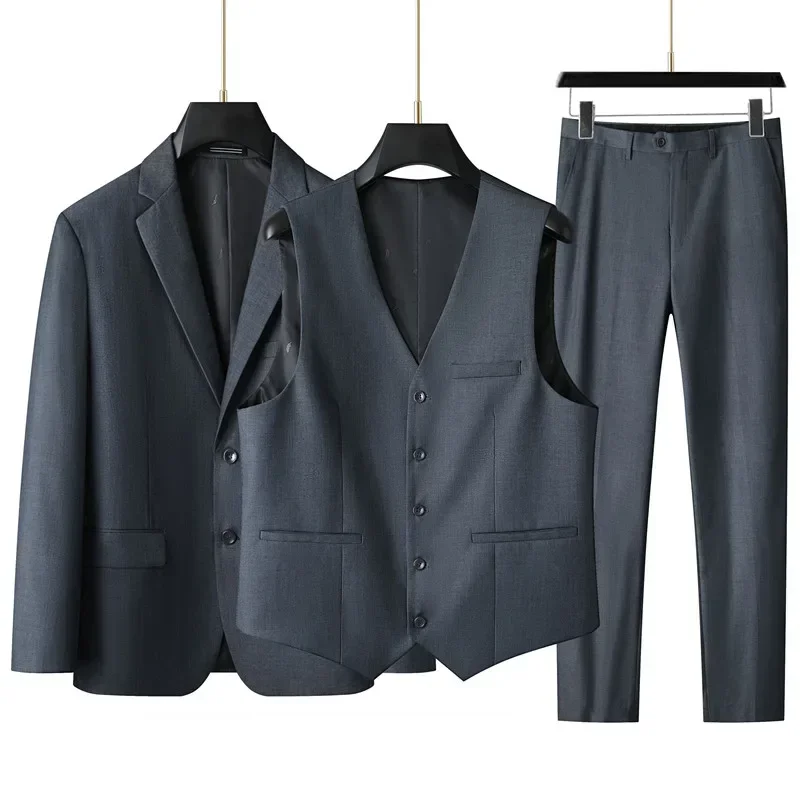 

Large size new high-end men's suit (suit + vest +trousers) plus fat plus business formal suit coat wedding dress three-piece set