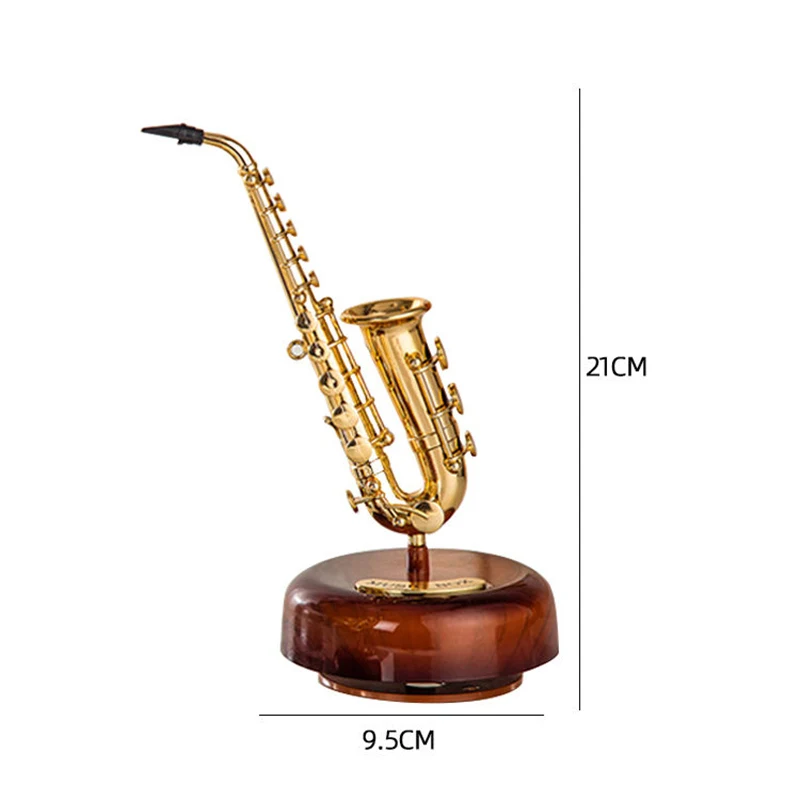 Rotating Music Box Saxophone Mini Musical Box Classical Art Decor Trumpet Horn Music Box Home Crafts Desktop Decor Birthday Gift