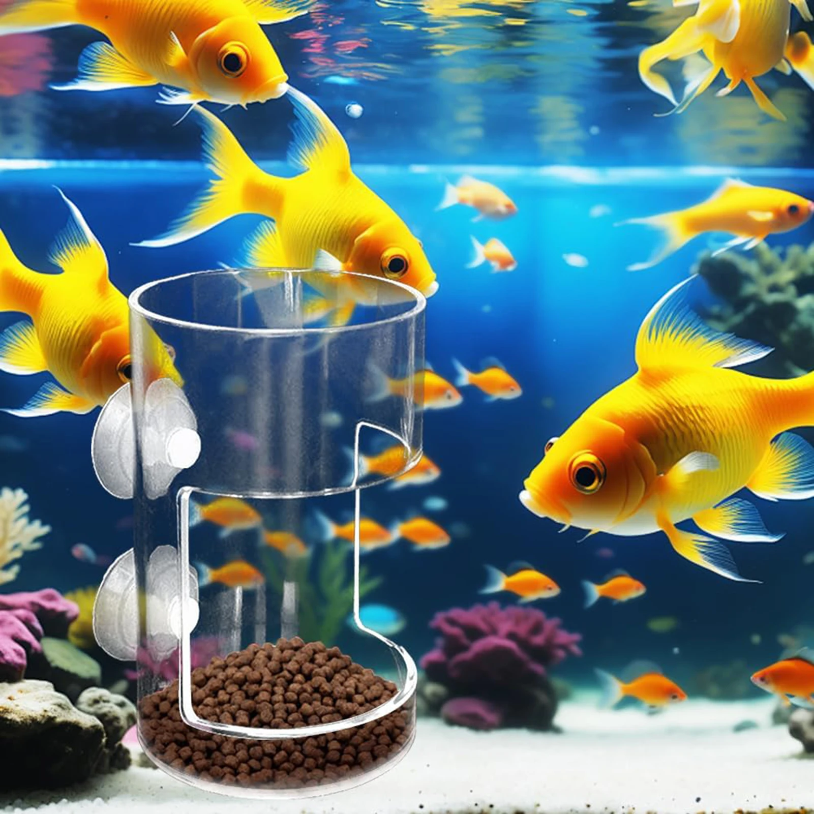 Aquarium-Futterteller aus Kunststoff mit Saugnapf, rundes, quadratisches Design, verhindert die Verstreuerung von Futter, hält den Aquarium sauber für kleine Fische und Garnelen – Detail 7