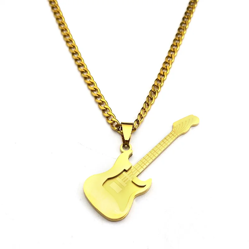 Hip Hop Bass Musikinstrument Anhänger Halskette für Frauen Männer Edelstahl Gold Farbe Rock Musik Kette Schmuck N3241S06 – Detail 6
