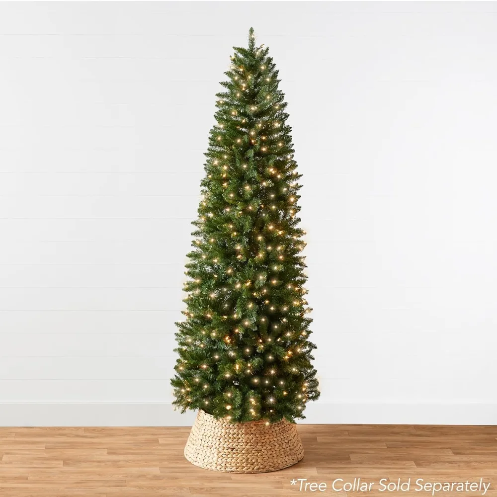 

7.5ft Pre-Lit Pencil Christmas Tree, Skinny Spruce Slim Holiday Decoration w/ 1,075 Tips, 350 Lights