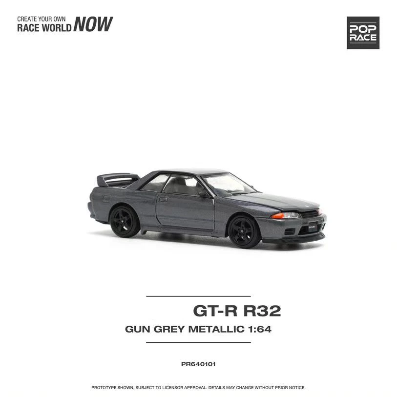 PreSale Pop Race 1:64 Skyline GTR R32 Gun Grey Openable Hood Diecast Diorama Car Model