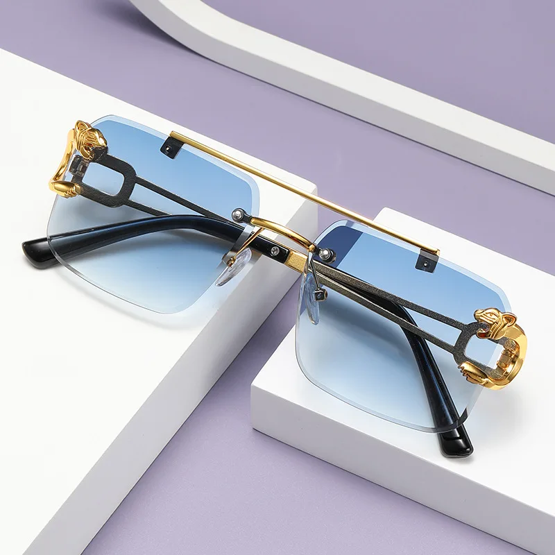 

Double beam trimmed leopard head sunglasses 2025 new European and American trend wearing sunglasses