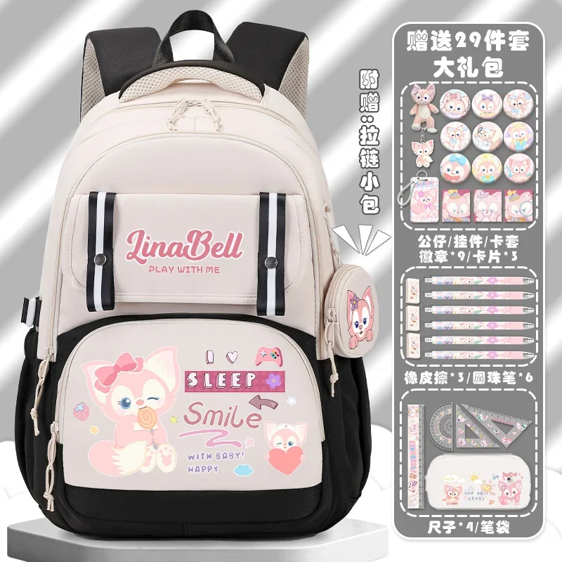 Disney Linna Belle Girl Schoolbag Student Large Capacity Cute Cartoon Children Lightweight Double-Shoulder Backpack