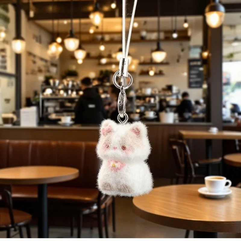 لطيف الكرتون يتدفقون الحيوان القط قلادة المفاتيح للحقائب سماعة سيارة المفاتيح ديكور سلاسل المفاتيح اكسسوارات سلسلة الهاتف الحبل