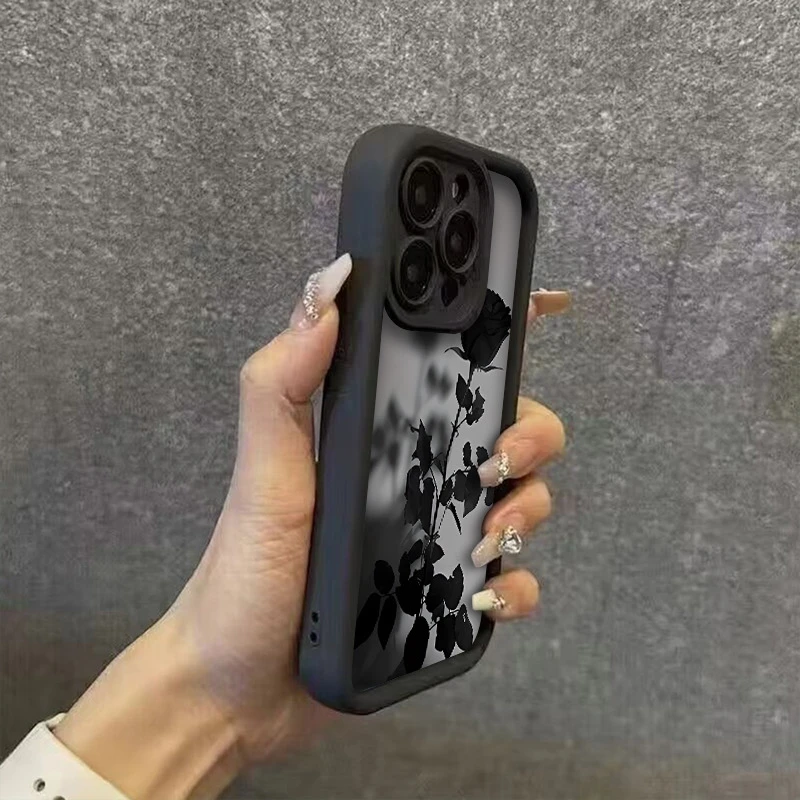 Минималистичный чехол для телефона с узором «Черная роза» для Xiaomi Redmi Note 14 Pro Plus 5G 13 12S 12 11 10 14C 13C 12C противоударный мягкий чехол