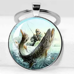 Fishing Master Keychain Fish Hook Keychain Glass Dome Keychain Fisherman I Love Fishing Fish Pendant Gift