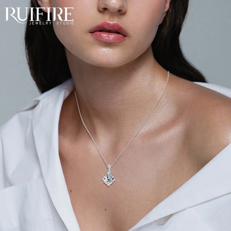 

RUIFIRE Round Brilliant Cut D VVS1 Moissanite Necklace For Women Jewelry GRA White Gold Plated S925 Sterling Sliver Necklace