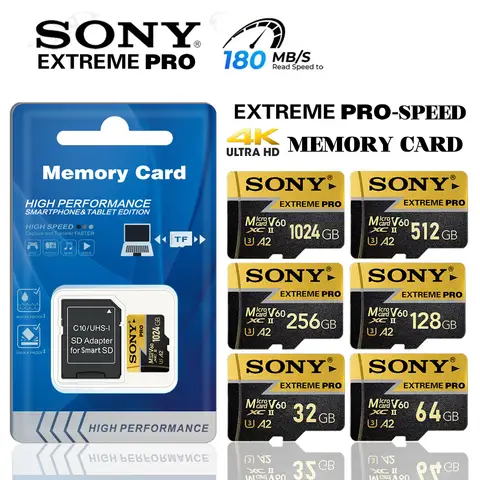 Cartão de Memória SONY Extreme Pro Micro TF SD 128GB, Cartão de Memória SD de Alta Velocidade 256GB 512GB 1TB A2 U3, Cartões Flash Mini para Telefone, Câmera e PC
