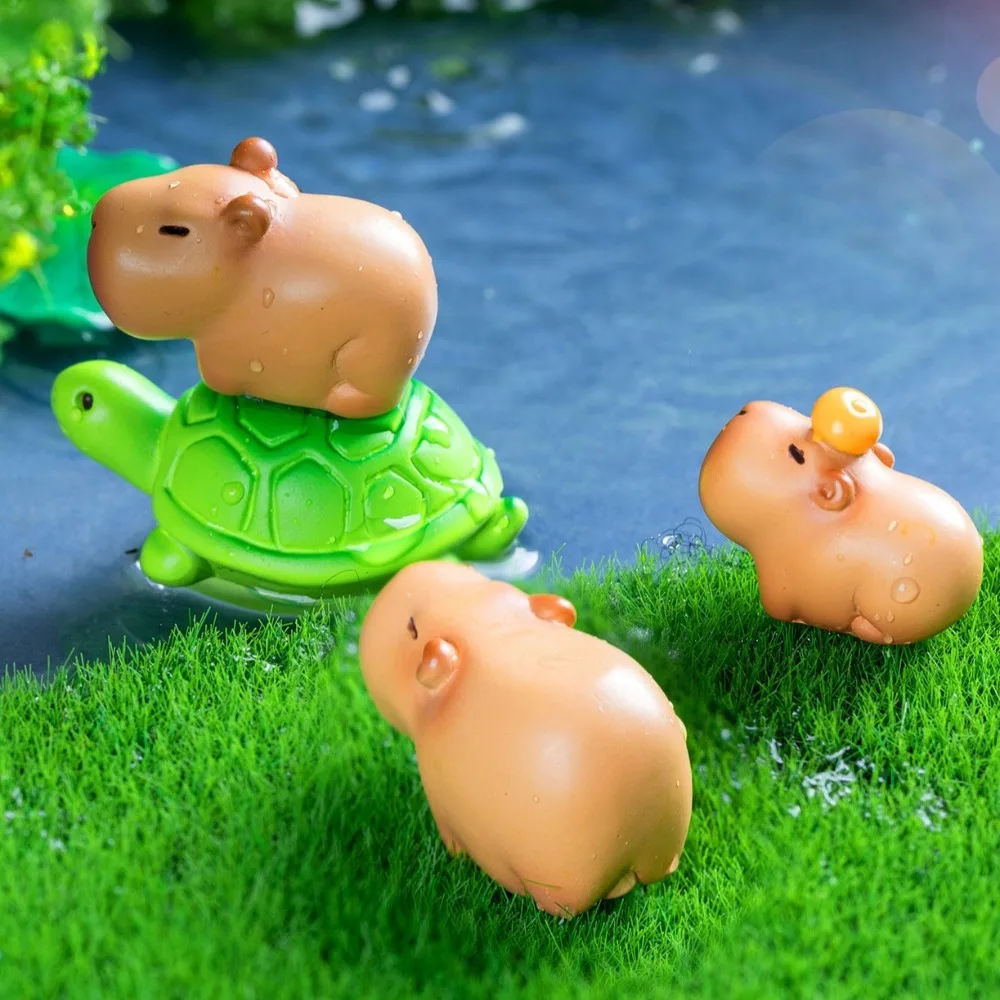 Swimming Capybara Figure Toys Take Bath Tortoise Simulation Capibara Model Cycling Cartoon Capybara Animals Figures Sculpture