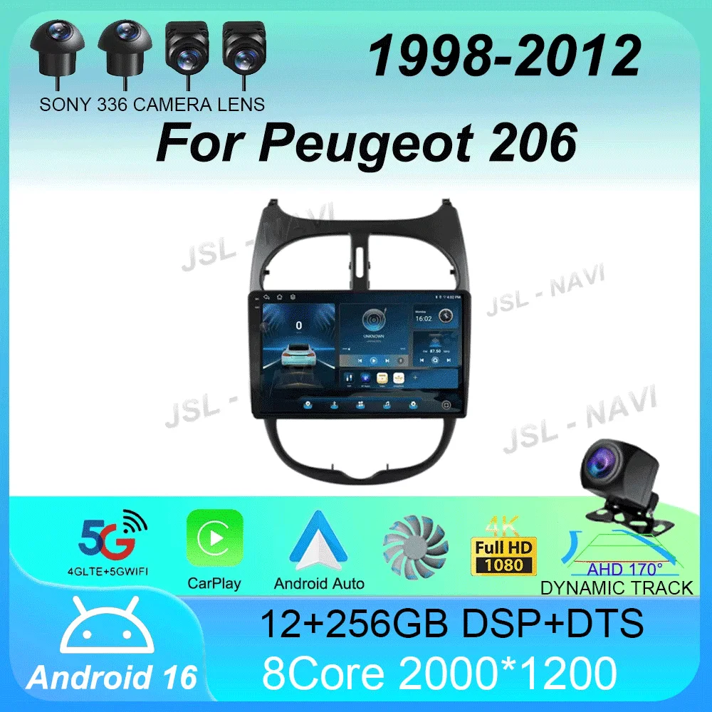 

Car Radio Carplay Auto 8Core Player Android 16 For Peugeot 206 1998 1999 2000 - 2012 GPS Multimedia Head Unit 2 DIN Stereo Video