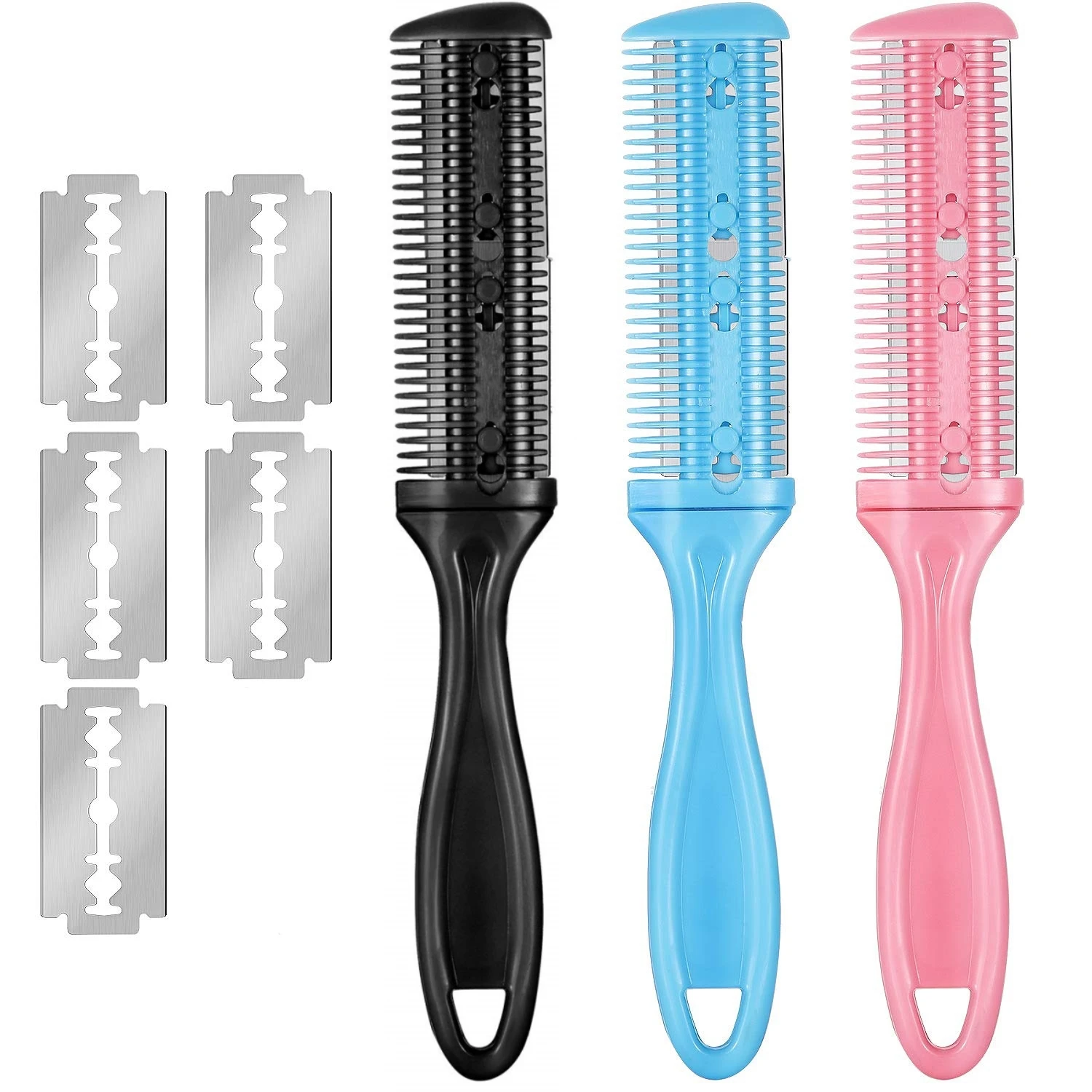 

Razor Comb With 5 Pcs Extra Razors, Hair Cutter Comb Dual Side Cutting Scissors Hair Thinning Comb Double Edge Hair Razor Comb