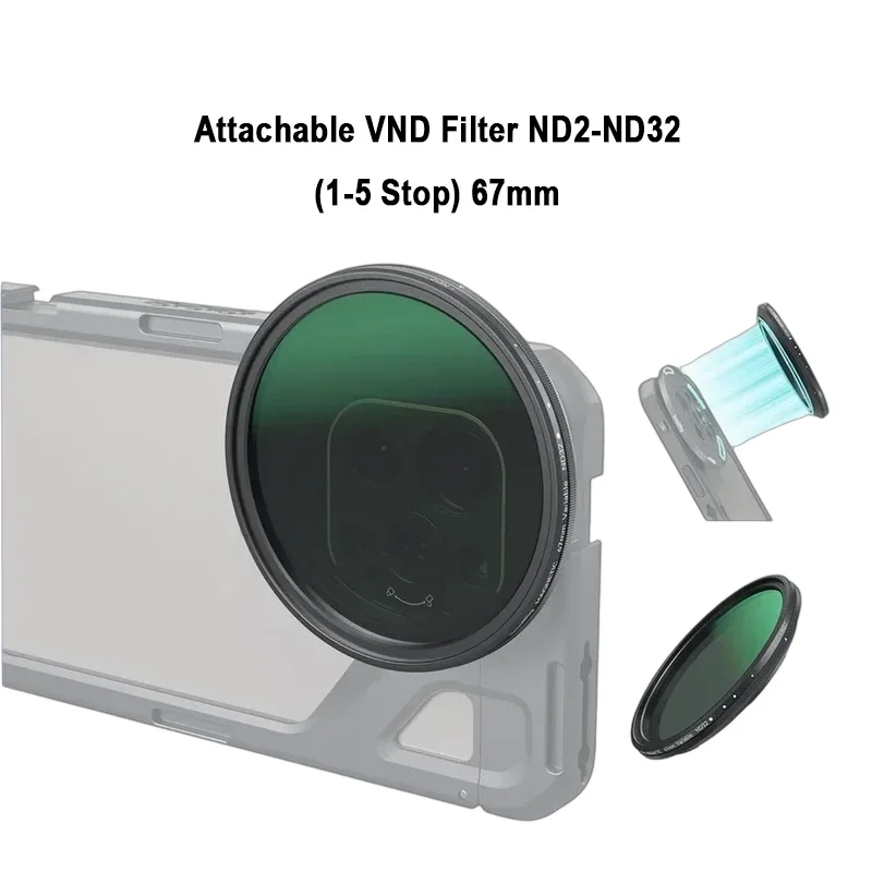 SmallRig 4581 67 mm VND-Filter, magnetisch, ansteckbar, ND2-ND32, 1–5 Anschlag, 67 mm Gewindefilterring für iPhone 15 Pro S24 Ultra