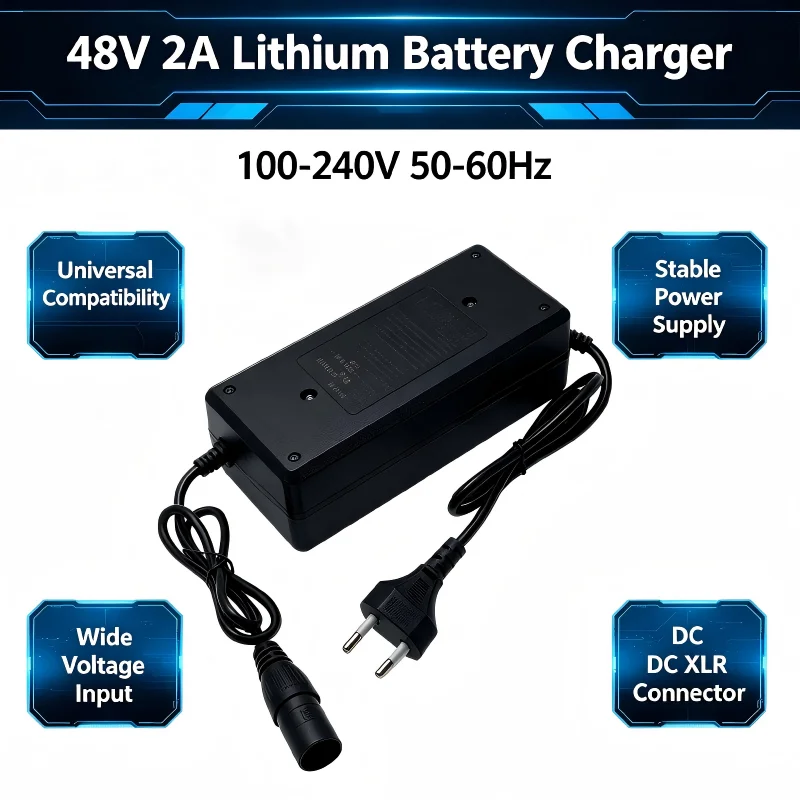 54.6V 2A charger for 48V li-ion Battery battery pack XLRM 3pins connector