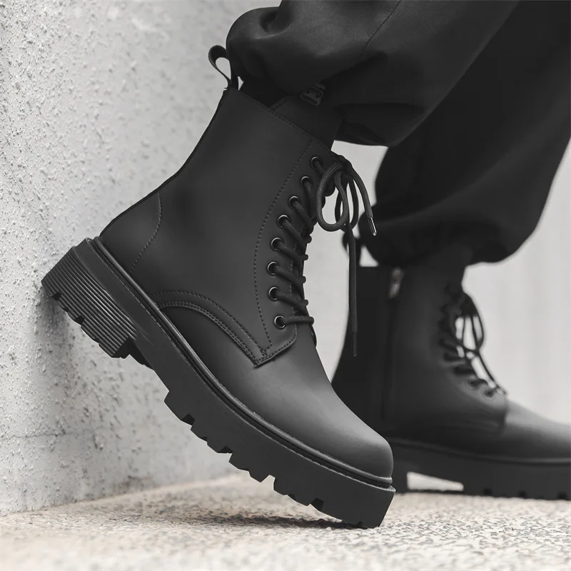 

Мужские модные высокие мотоциклетные ботинки в британском стиле, черные трендовые оригинальные кожаные туфли, ковбойские осенне-зимние ботинки, крутые ботинки на платформе