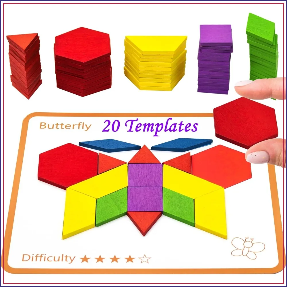 

80 Pieces Wooden Tangrams Puzzle Game for Seniors, Activities for Dementia Patients, Colorful Shape Pattern Alzheimer's Products, Tile Matching Board Memory Cognitive Gifts