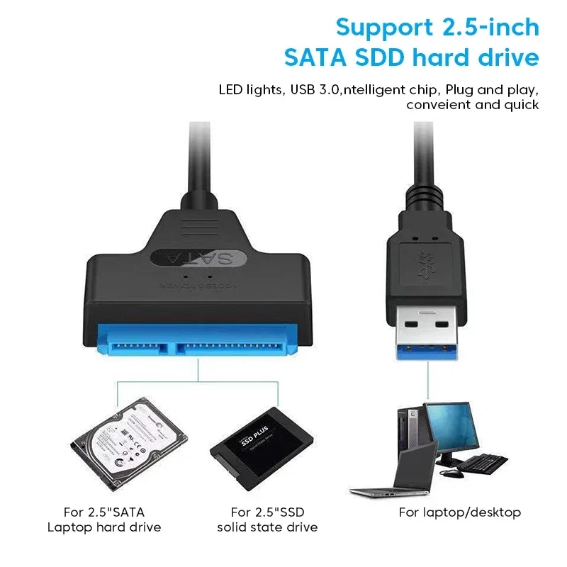 Elough-adaptador a USB 3 0, compatible con disco duro externo SSD HDD de 2,5 pulgadas, Cable SATA 3 de 22 Pines, hasta 6 Gbps