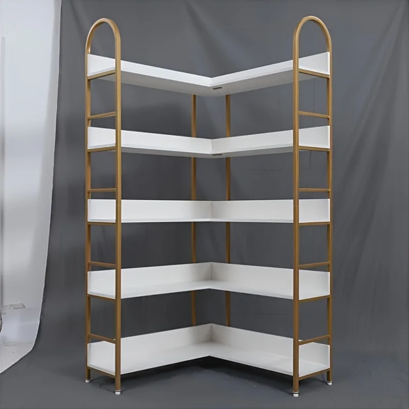 

Fashion Bookshelf Storage Rack 5-layer Corner Bookshelf Bookcase Product Size: 90.5*90.5*185cm White + Golden 20*20*0.8mm