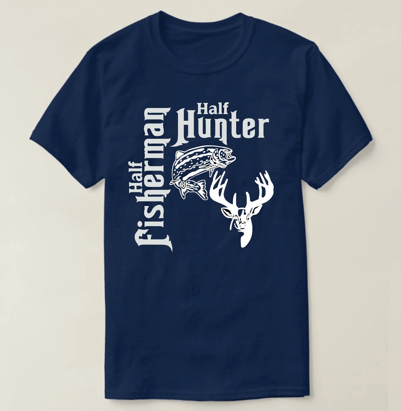 Half Hunter Half Fisherman | Fashion Hunting Fishing T-Shirt 100% Cotton O-Neck Short Sleeve Casual Mens T-shirt Size S-3XL