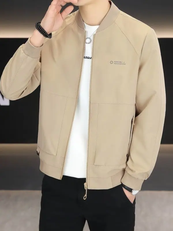 

Мужская повседневная куртка с длинным рукавом на молнии, дышащая, весенняя, универсальная верхняя одежда, приталенный крой, полиэстер/нейлон, композитное волокно