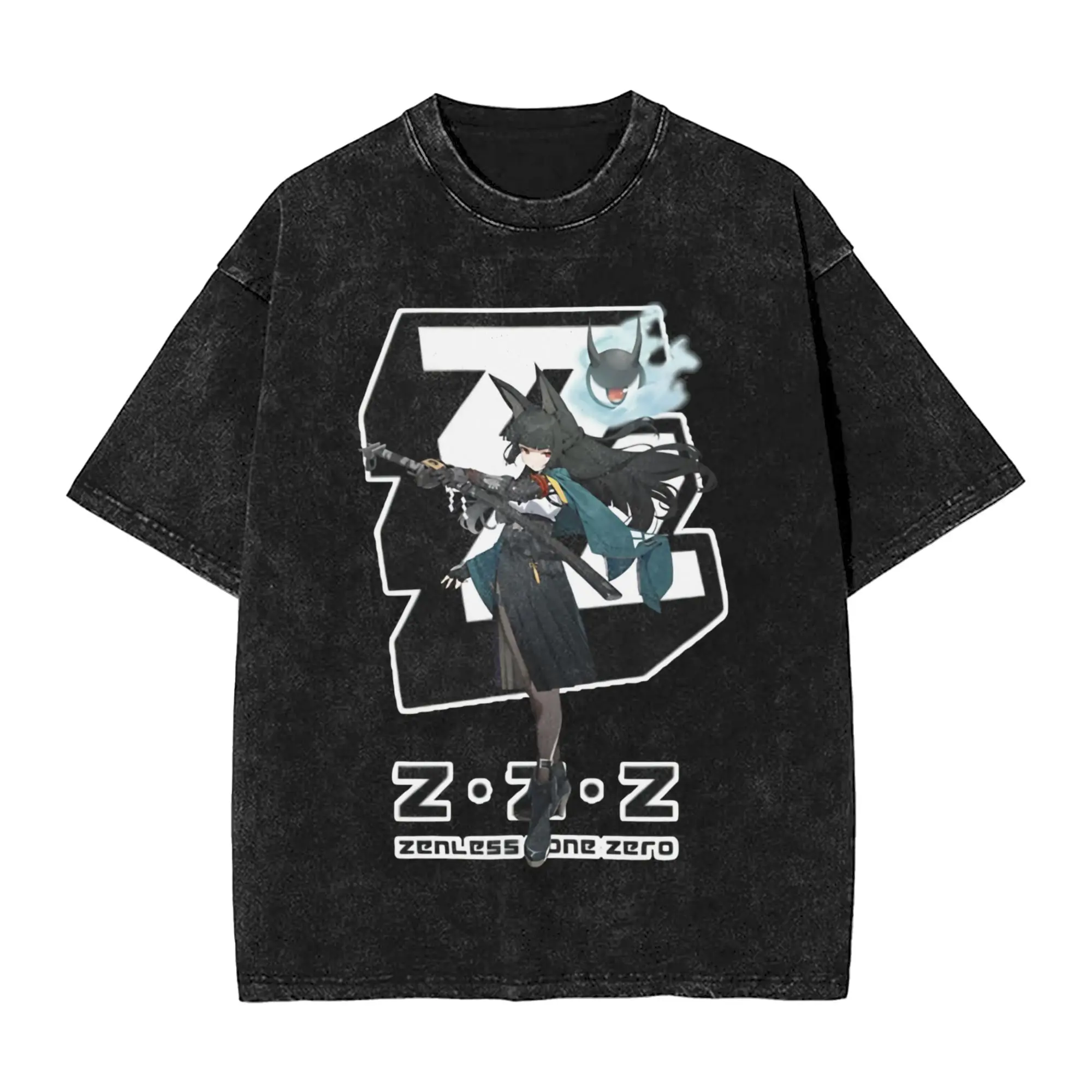 HOSHIMI MIYABI from ZENLESS ZONE ZERO Washed T Shirts Streetwear Hip Hop Retro T-Shirts  Tees Men Women Cotton Harajuku Summer