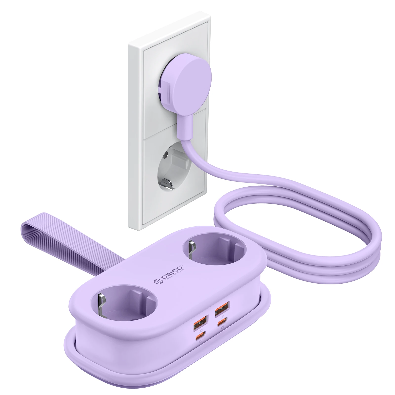 ORICO Cable-Wrap Draagbare reisstekkerdoos 65 W GaN snellaadstation met 2 stopcontacten 2 USB 2 Type-C EU-stekkeradapter Thuis - afbeelding 2