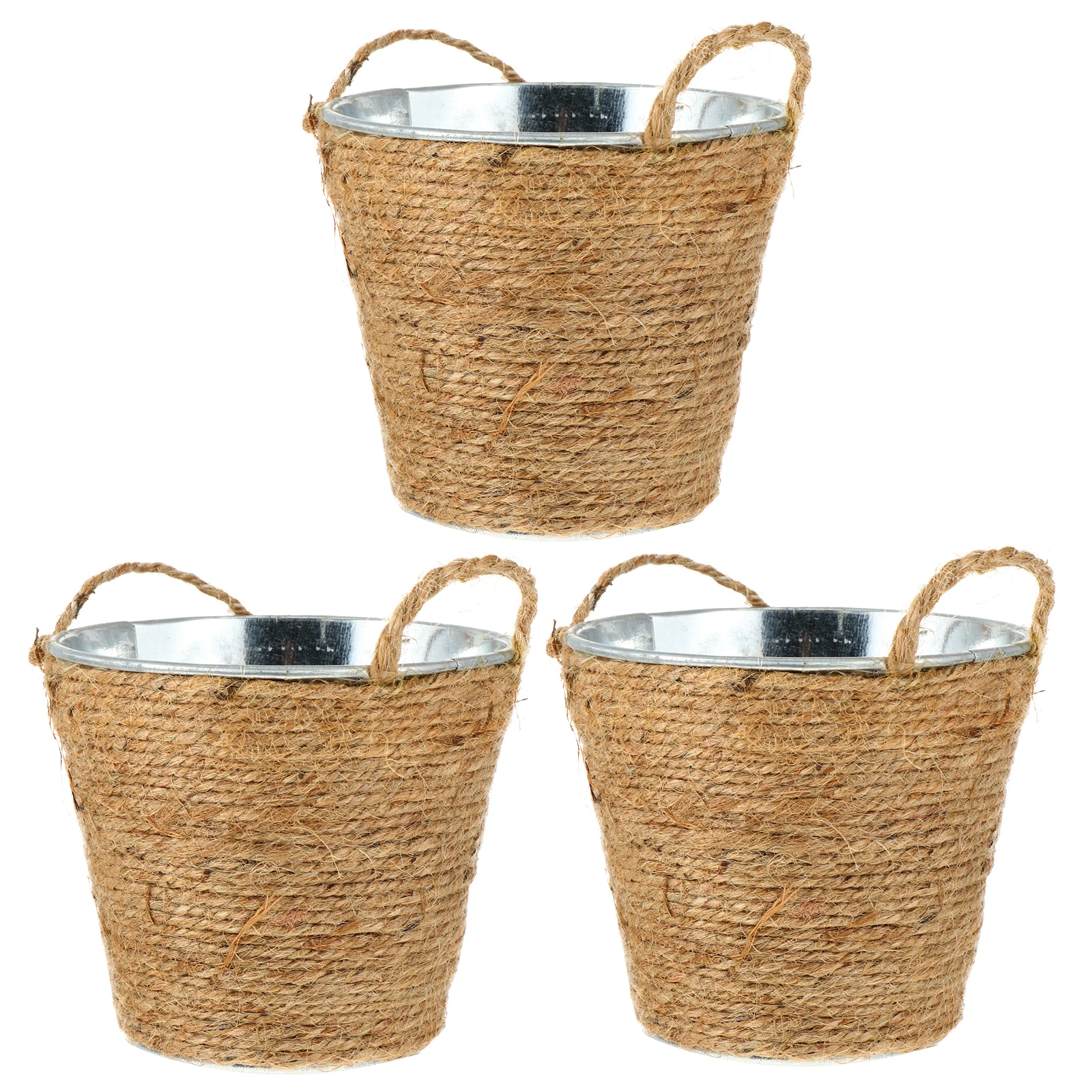 

3pcs Iron Bucket Planter Retro Flowerpot Ornament Rope Handles Desk Living Room Gardening Planters
