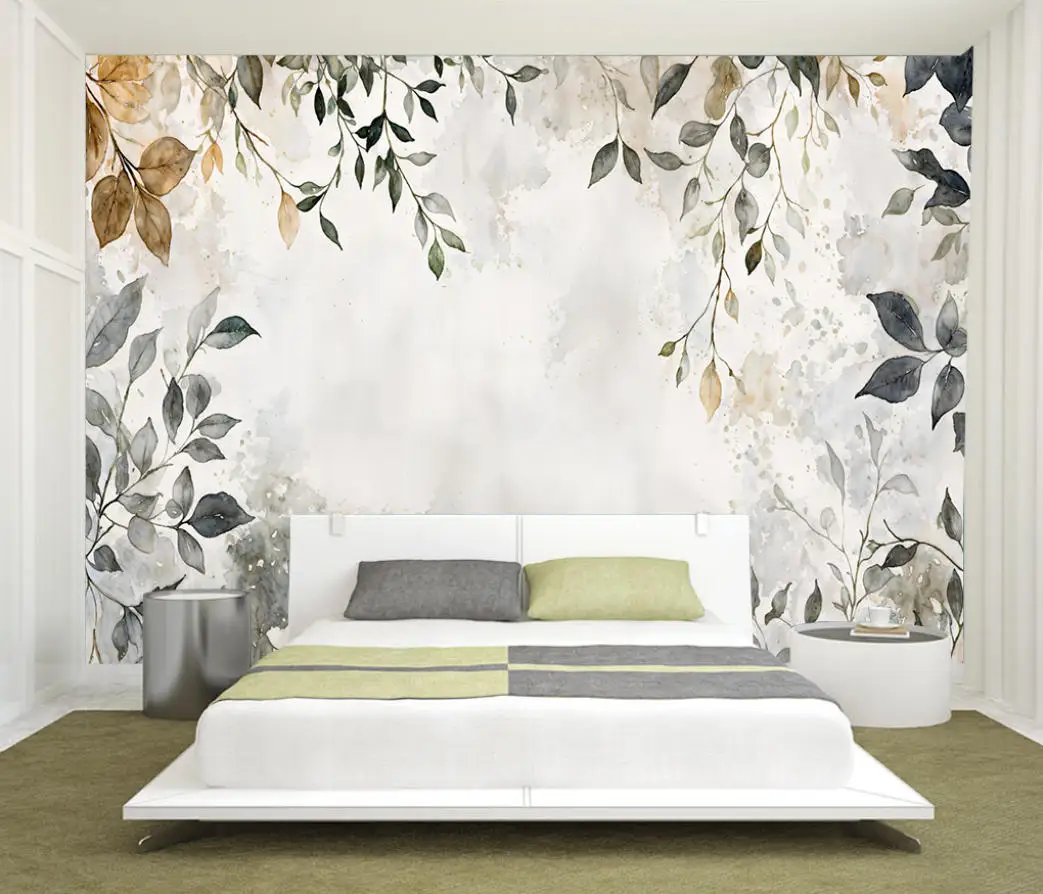 

Custom Any Size Mural Wallpaper Modern Nordic fresh leaves flower Photo Wall Paper Living Room Wedding Decoration Wallpaper