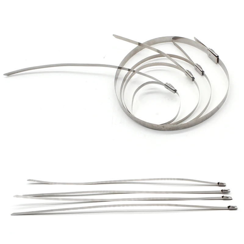 10PCS 4.6x300mm Stainless Steel Metal Locking Cable Ties Zip Wrap Exhaust Heat Straps Induction Pipe Header