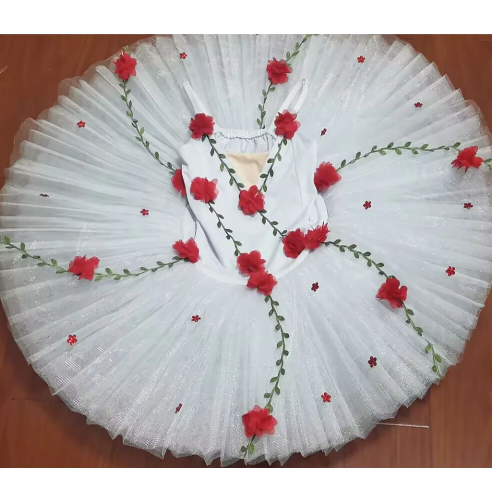 

Custom Made Awakening Of Flora Ballet Dress Flower Pattern Decoration, Red Flowers White Ballet Csotume For Performance