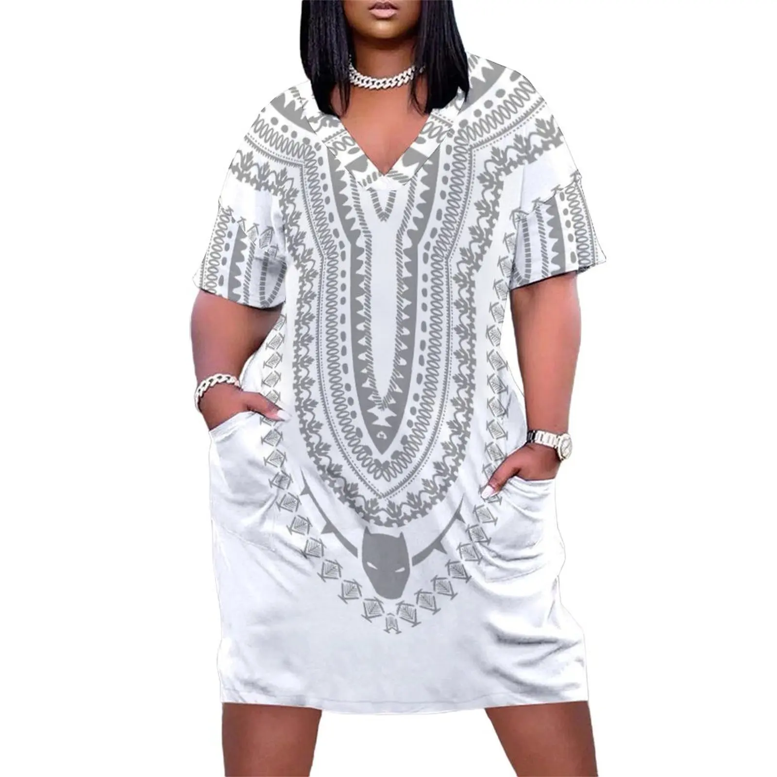 

Dashiki Wakandan Funeral White Loose Pocket Dress purple dress women formal occasion dresses Long veiled dresses