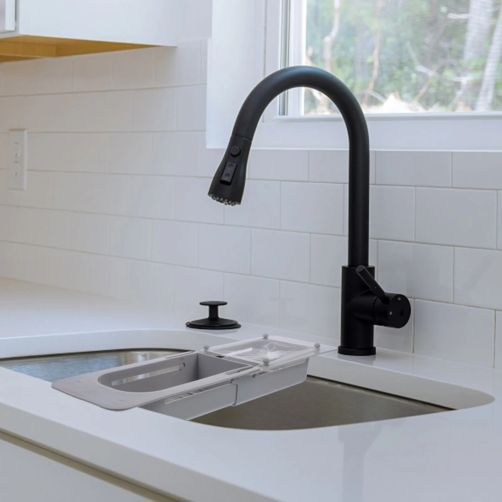 

1PC able Kitchen Sink Draining Rack Gray Adjustable Food Strainer Filter Net Holder Sponge Storage Tray ganzier