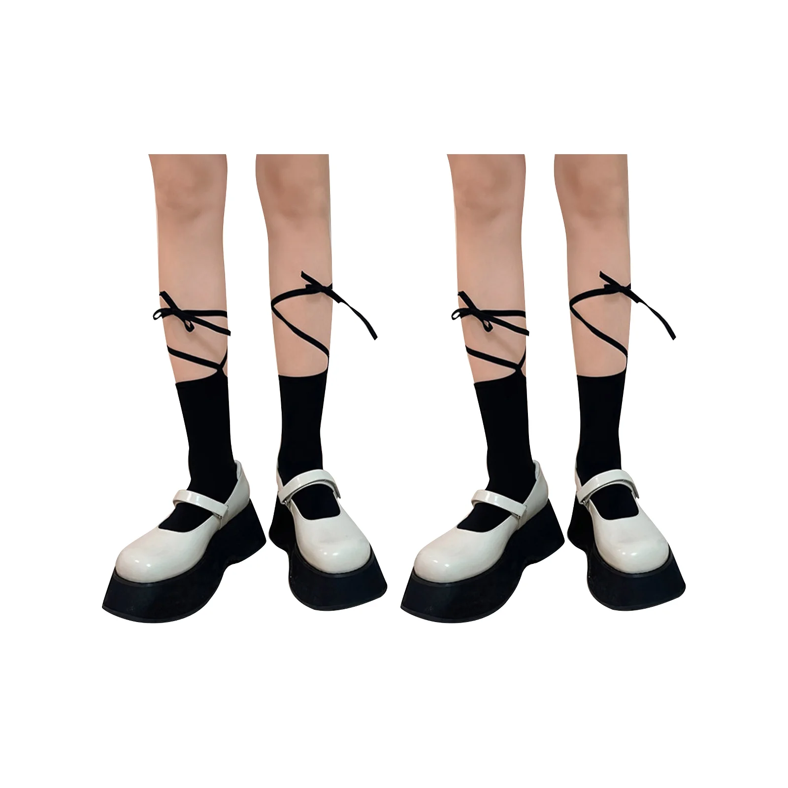 Basic versatile socks black and white combination with straps (1 pair each of black + white)