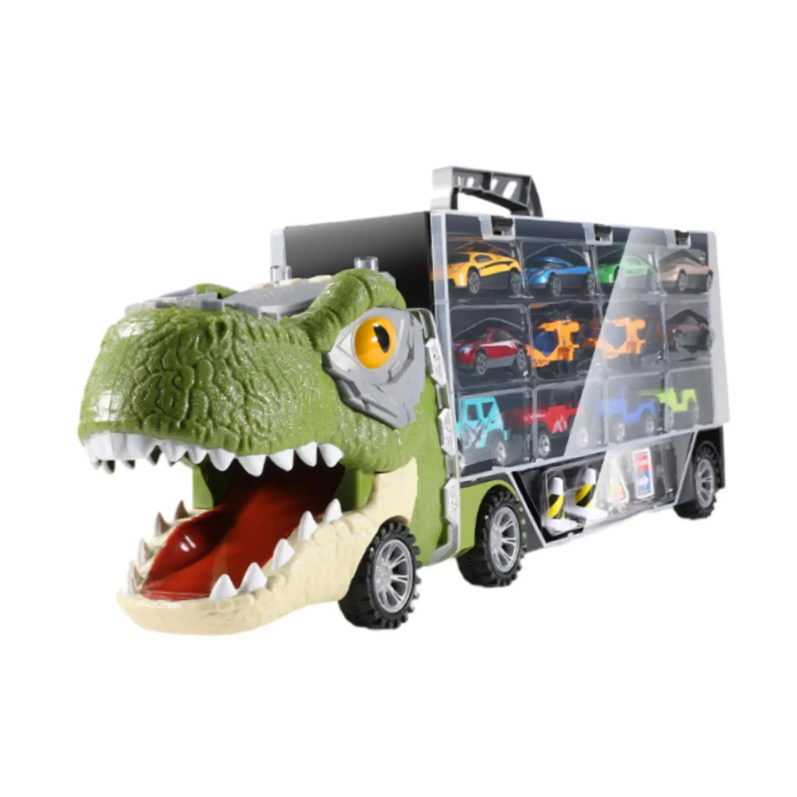 Camion per auto scorrevoli con pista di dinosauri per bambini Camion da trasporto Carrier Set da gioco per veicoli per auto di dinosauro per bambini dai 3 anni